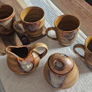 Stoneware tea set, Sango Splash brown drip Glaze
